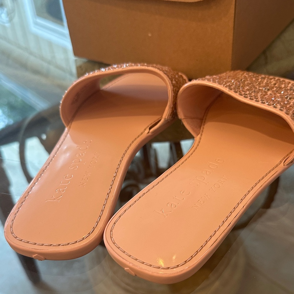 Brand New $120 Kate Spade Pink Rhinestone All That Glitters Slide Sandals sz 9.5 - Picture 13 of 16